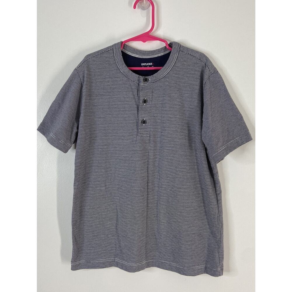 Untuckit Boys Size 12 Navy Striped Short Sleeve Henley Tee Shirt Top